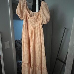 Blu Pepper Peach Puff Sleeve Maxi Dress